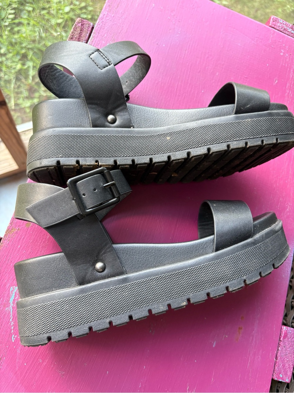 MIA Black Platform Sandals Chunky Lug Sole Ankle Strap Y2K , Size 6